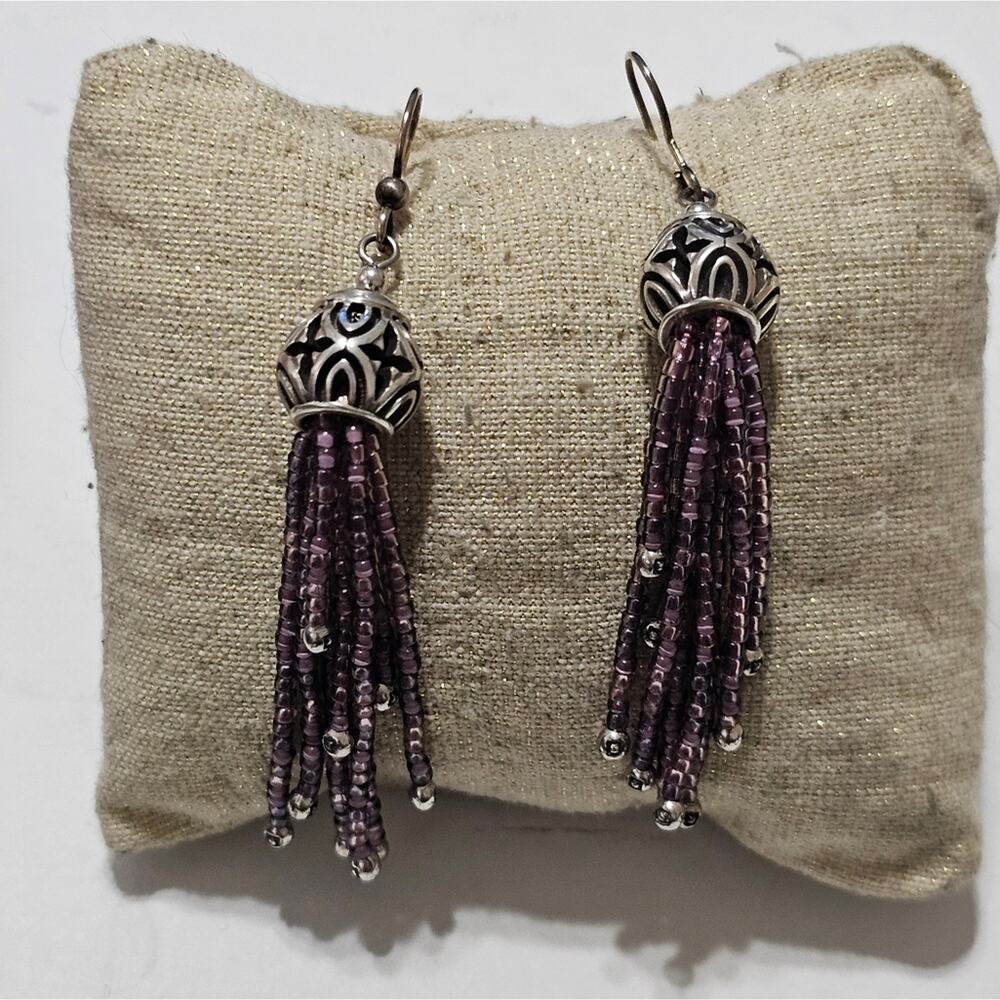 Brighton Boho Roots Lavender Purple and Silver Plated Tassel Earrings